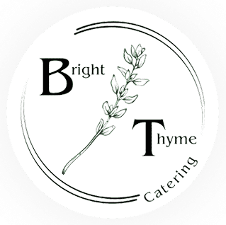 Logo of Bright Thyme Catering with a thyme sprig illustration.