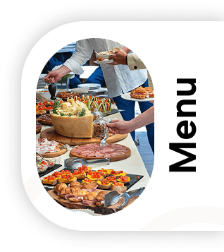 Buffet table with diverse dishes