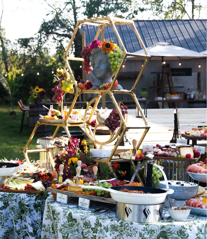 Elegant outdoor dining setup with fresh produce