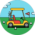 Bright golf cart with clubs illustration