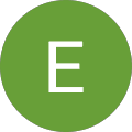 Circular green icon featuring letter E